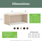 HON MOD Executive Desk 66-Inch Large Computer Desk Shell, Thick Wooden Laminate, Modern Table with Cord Management, 66" W x 30" D x 29" H, Desert Oak