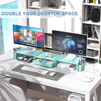 gianotter Dual Monitor Stand Riser, Desk Organizer With Drawer and 2 Pen Holders, Monitor Stand for Desk, Office Decor Essentials (Blue)