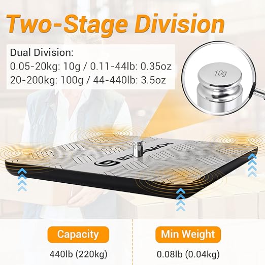 Postal Scales for Shipping Packages 440lb Heavy Duty Digital Mail Scale High Accuracy 0.35oz Postage Scale W/Separate Display, Type-C Charging for Small Business, Warehouse, Luggage, Home, Pet