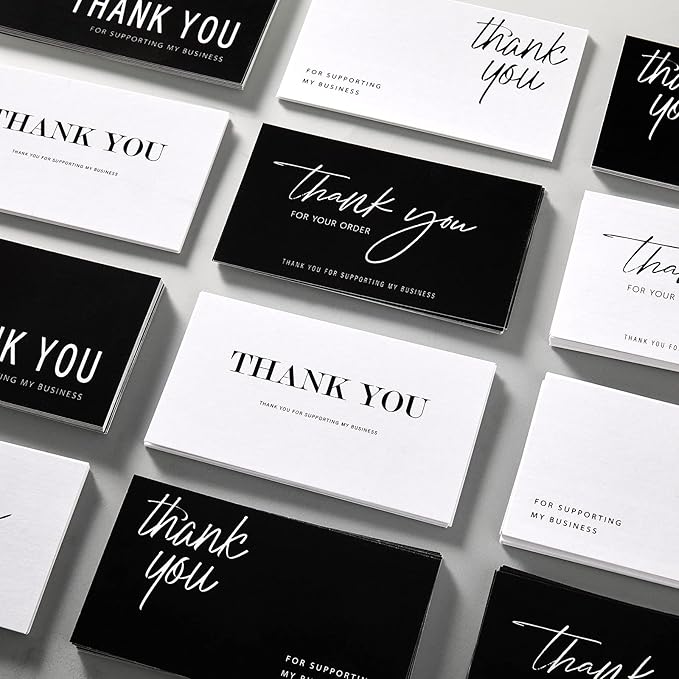 120 Pieces Thank You for Your Order Cards Customer Appreciation Note Cards Thank You for Supporting My Business Card for Small Business Owners Stores Online Retailers 3.5 x 2 Inch(Black, White)