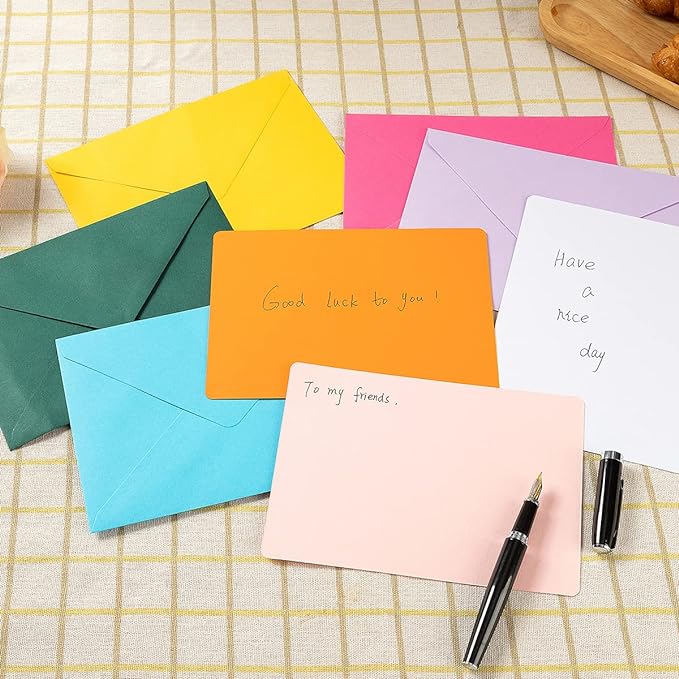 A7 Colorful Envelopes and Blank Cards 24 Pieces A7 Envelopes and 24 Pieces 5x7 Colorful Flat Cards for Weddings, Invitations, Birthday, Baby Shower (White)