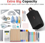 Sooez Large Pencil Case Pouch, Extra Big Pencil Pouch Pencil Bag with PU Handle & Zipper, Sturdy Pen Case with 3 Compartments, Aesthetic School College Supplies Organizer for Men Women Boys, Gray