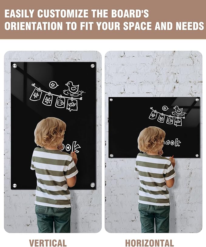 Magnetic Glass Whiteboard，36"x24" Wall Mounted Frameless Dry Erase Board for Office, Home & School Black