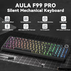 AULA F99 Pro Wireless Mechanical Keyboard-Silent Version,BT5.0/2.4GHz/USB-C Hot Swappable Custom Keyboard,Gasket Structure,Pre-lubed Linear Switches RGB Backlit Computer Gaming Keyboards,Black