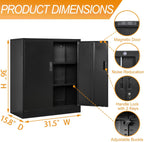 BESFUR Metal Garage Storage Cabinet 36"H, Steel Locking Cabinet with 2 Lockable Doors and 2 Adjustable Shelves easy to assemble for Home Office, Garage,School, Apartment, Warehouse, Utility Room,Black