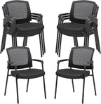CLATINA Black Stacking Chairs Stackable Waiting Room Chairs with Armrest, Mesh Office Reception Guest Chair for Home Desk Conference Lobby Church Medical Meeting Training Ergonomic, Set of 8