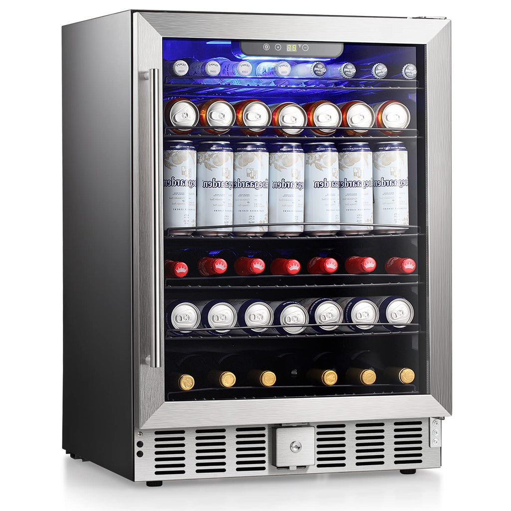 COWSAR Wine Cooler Refrige ETL Approved 24inch Wine Fridge Freestanding or Built-in Wine Refrigerator 5.1Cu.Ft Wine Fridge Under Counter Stainless Steel Wine and Beverage Refrigerator with Glass Door