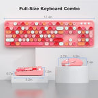 MOFII Wireless Keyboard and Mouse, Pink Colorful Round Key Retro Typewriter Keyboards, USB Wireless 2.4G Full Size Keyboard and Cute Mice Combo for Computer, Laptop, PC, Chromebook, Smart TV