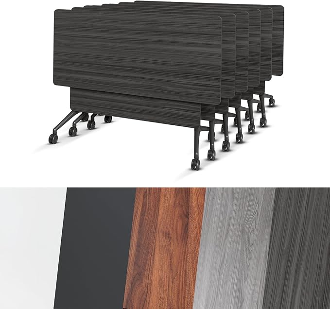 Conference Room Table, Folding Conference Tables,Thicken Grey Tabletop,Flip Top Wooden Seminar Meeting Room Table for Conference Room Offices (6, BlackWoodGrain, 70.8”)