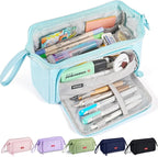 Pencil Case Pouch Large Capacity with Compartments, Pencil Case Pouch Bag with Zipper Handle for Teen Girls Boys Adults Women Men, Portable Pen Bag Stationery Organizer for Office School Travel, Blue