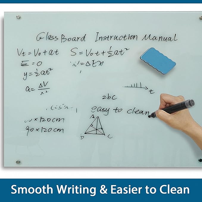 Magnetic Glass Writeboard 48"X36" Premium Tempered Dry Erase Boards Wall Mounted Frameless Whiteboard Bulletin Message Boards (White)