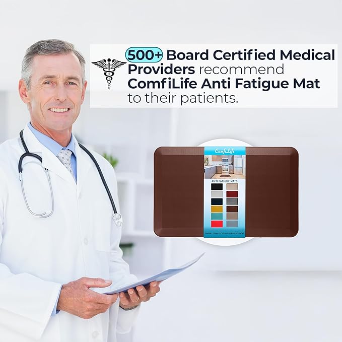 ComfiLife Anti Fatigue Floor Mat – 3/4 Inch Thick Kitchen Mats for Floor, Standing Desk Mat, Kitchen Rug – Comfort at Home, Office – Durable – Stain Resistant – Non-Slip Bottom (20" x 39", Brown)