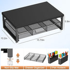 gianotter Wood Monitor Stand Riser, Office Desk Shelf Organizer, Desk Organizer with Drawer and Pen Holder, 2-Tier Computer Stand, Office Organization (Ink)
