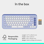 Logitech POP ICON Keys Wireless Bluetooth Keyboard, Comfortable Typing, Programmable Keys, Easy-Switch Between up to 3 Devices, for Laptop, Tablet, PC – Lilac and Off-White