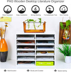 PAG Countertop Mail Sorter Organizer, Wooden Literature Organizer, Student Mailbox for Classroom, Desktop Bill Organizer for Office Home School, 12 Compartments, White