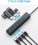 PHIXERO 7 Port USB Hub 3.2 with 15CM Long Cable, Multiport Adapter and Splitter for PC, Compatible with All USB 3.0/2.0/1.1 Devices