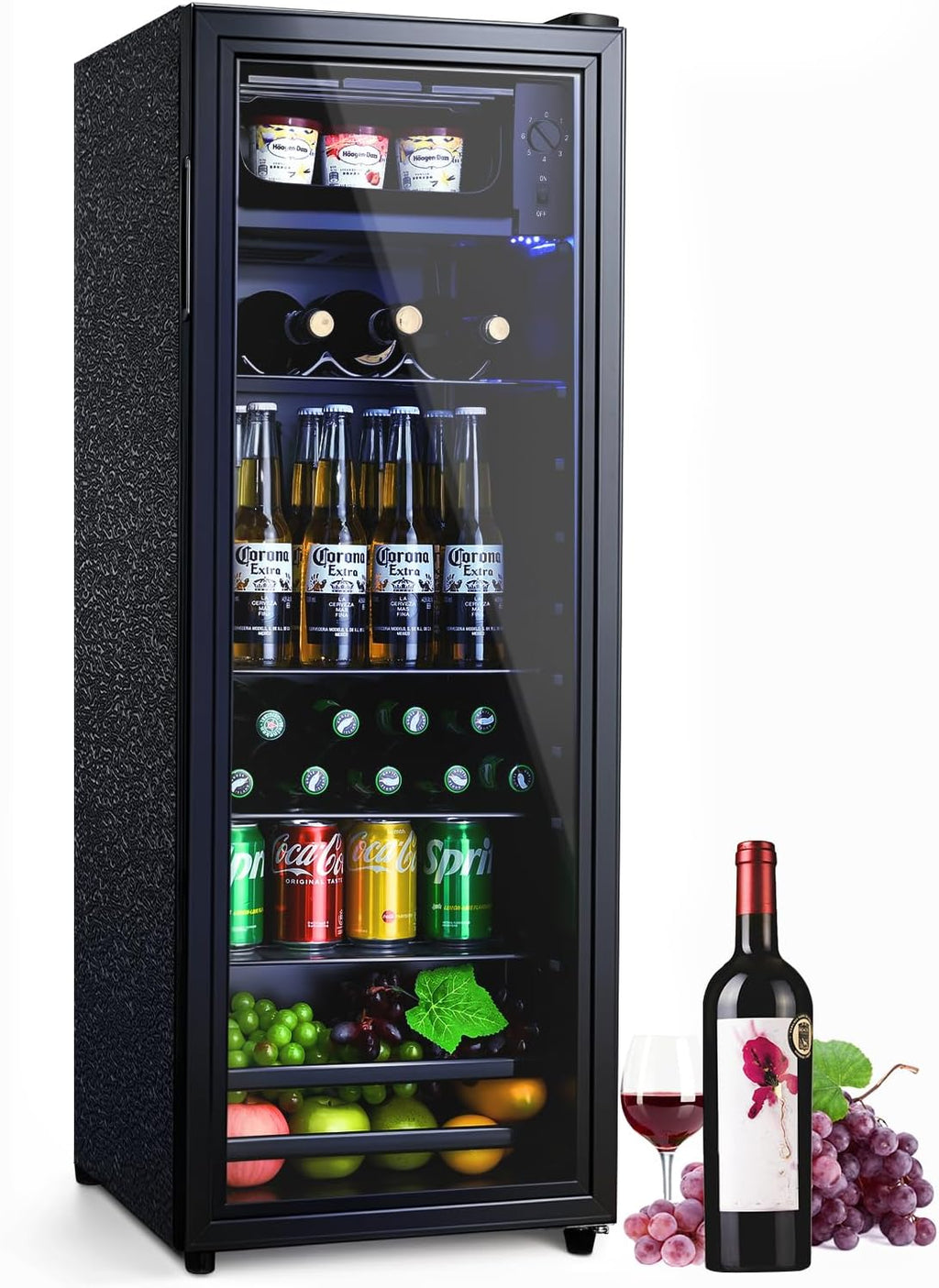 Beverage Refrigerator Cooler 4.5 Cu.Ft, Mini Fridge with Freeze with Glass Door for Soda Beer or Wine, Small Drink Dispenser Machine for Home Office Bar, 7 Temperatures, Adjustable Shelves
