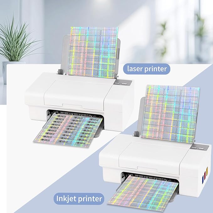 STARLIBOO 1" x 2-5/8" Address Labels- Holographic Color Stickers for Laser/Ink Jet Printer mailing Labels 8.5"×11"- Holographic Silver/ 30 per Sheet