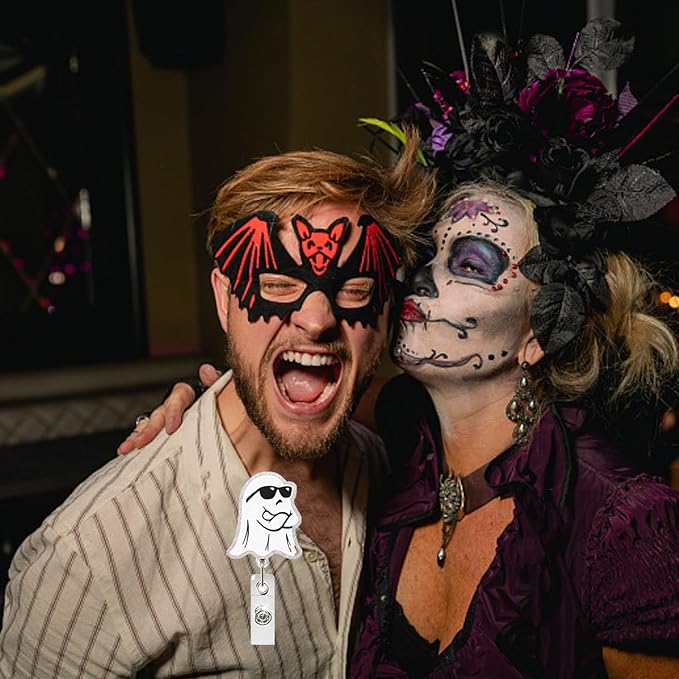 Halloween Badge Reel Holder Retractable Little Ghost Badge Reels Designs Cute and Cool ID Badge Clip Acrylic Swivel Alligator Holders for Teacher Doctor Office Nursing Social Worker Accessories