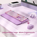 Wireless Keyboard and Mouse Combo-Round Keycaps, Full-Size Retro Typewriter Keyboard with Detachable Wrist Rest, Sleep Mode & Tilt Legs, 2.4GHz Cordless Connection for Mac/Windows/PC (Lavender Purple)