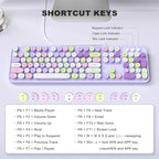 MOFII Colorful Computer Keyboard Wired, Cute Full Size Keyboard Typewriter Style, USB Keyboard with Foldable Stands for Windows, Laptop, Desktop, PC (Purple Colorful)