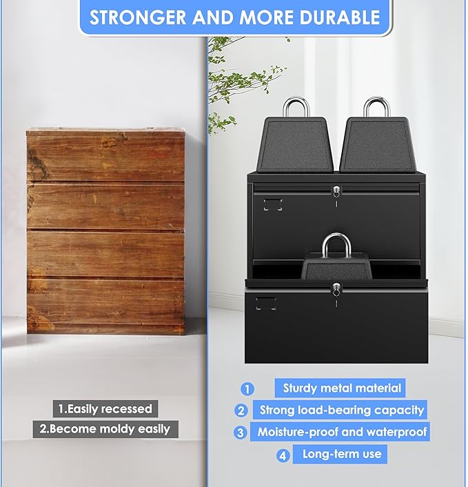 Metal 2 Drawer Lateral File Cabinet with 2 Lock - Wide Filing Cabinet for Letter/Legal/F4/A4 Hanging Files - Includes Business Card Holder,Home Office School Storage,Black