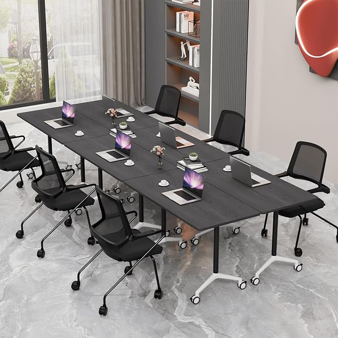 Conference Room Table with Flip-Top Design for Dynamic Meetings, Business Table Computer Desk with Heavy-Duty Frame,Foldable Seminar Meeting Tables for Home Office (2, F, 55.1IN)