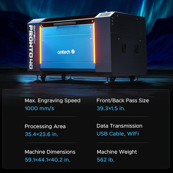 OMTech Pronto 90W CO2 Laser Engraver & Cutter with LightBurn – 35"x24" Workspace, 1000mm/s Speed, Autofocus, Air Assist, 2-Way Pass, for Wood, Acrylic & More