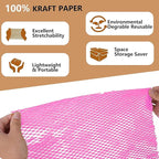 Honeycomb Packing Paper, 12" x 100' Packing Paper Substitute Alternative for Bubble Cushioning Wrap for Moving Shipping Packaging Mailing, Recyclable Moving Supplies Bubble Packing Wrap Roll-Pink