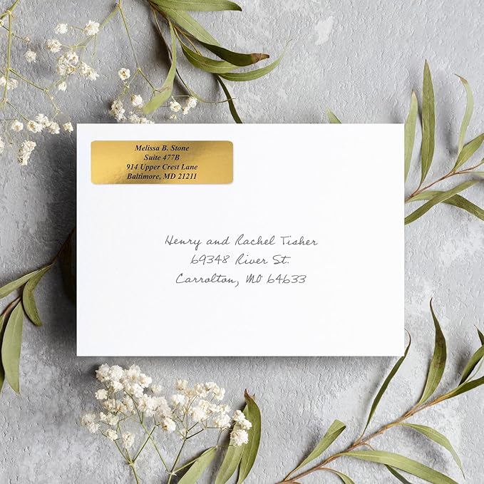Gold Foil Personalized Return Address Labels with Elegant Dispenser - Roll of 250 Custom Stickers