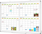 Dry Erase Calendar for Wall 4 Month, WALGLASS 36" x 24" Large Double-Sided White Board Calendar, Dry Erase Monthly Planner Board, Silver Aluminum Frame Hanging Wall Mounted for Office Home School
