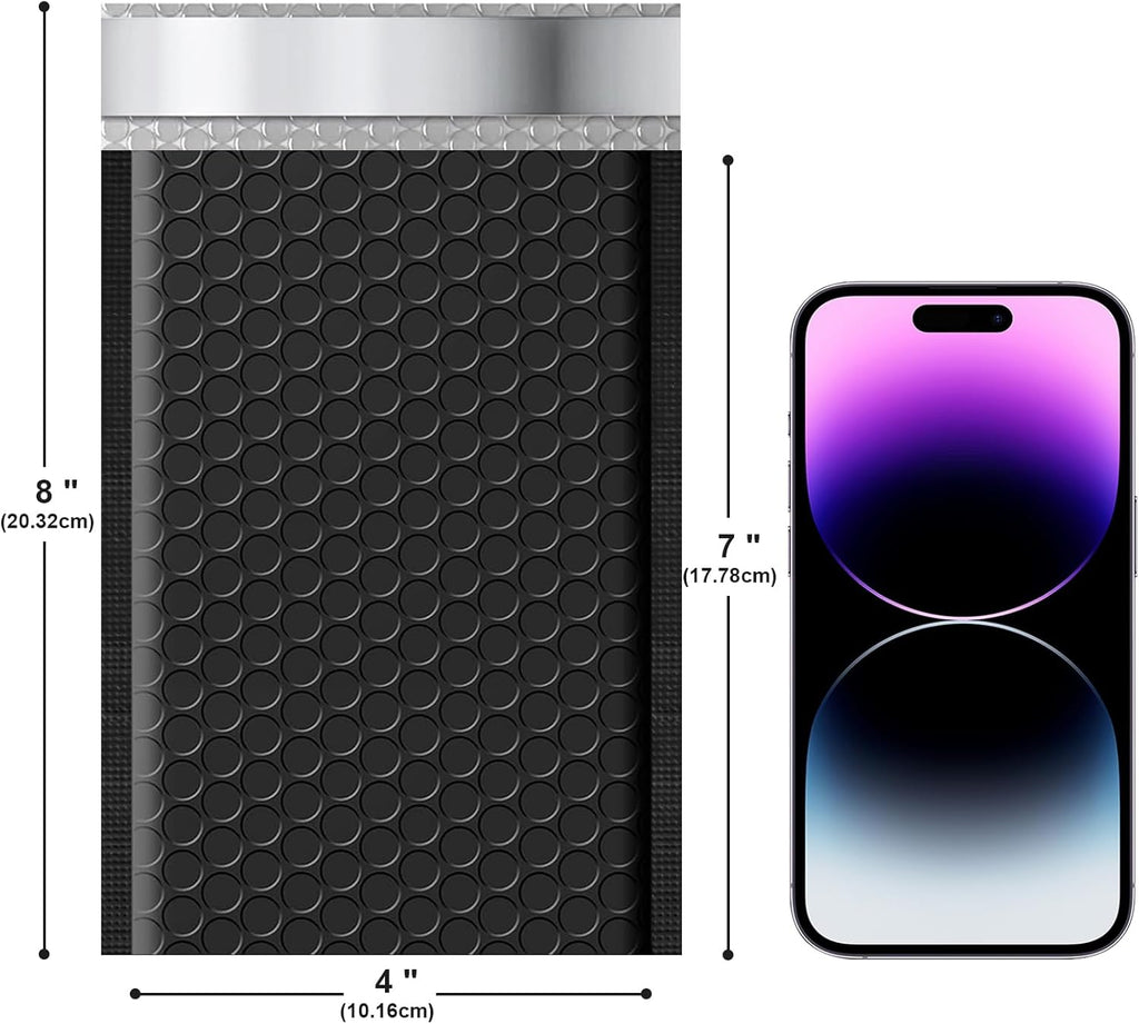 Poly Bubble Mailers 4x8 Padded Envelopes #000 50pcs, Self Seal Shipping Envelopes Padded Packaging for Small Business (Black)