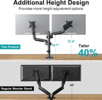 MOUNT PRO Dual Monitor Mount for 13-32" Computer Screen, Tall Monitor Stands for 2 Monitors, Adjustable Gas Spring Double Vertical Monitor Desk Mount, Each Arm Holds 4.4 to19.8lbs, VESA Mount, Black