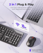 Wireless Keyboard and Mouse Combo, 5-Level Adjustable 4000 DPI Mouse, Quiet 2.4G Full Size Keyboard with 8 Additional Shortcuts, Silent Typewriter for PC, Desktop, Laptop, MacBook