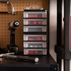 IRIS USA Plastic Stacking Desk Top 3-Drawer Storage Organizer, 2-Pack, for Makeup Vanity Nail Polish Bathroom Stationery Art Craft Supplies Kitchen Office Garage and Small Organization, Small, Black