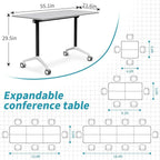 Folding Conference Table, Modern Conference Room Tables with Flip-Top Design, Foldable Conference Table Meeting Table with Wheels, Mobile Seminar Training Tables for Office Classroom (6, White 2)
