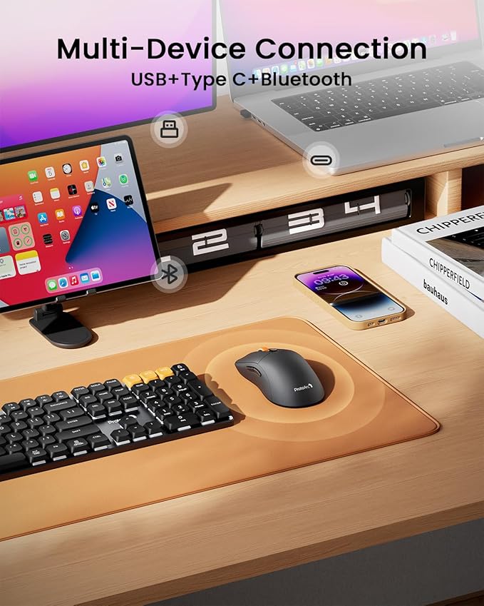 ProtoArc Bluetooth Wireless Mouse, USB C Mouse, EM15 Rechargeable Compact Portable Type C Wireless Mice for Laptop, Tablet, PC, Windows, Mac OS-Gray