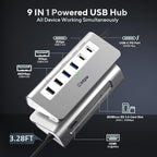 USB C Hub, 9-in-1 Laptop Docking Station with 3.28FT Cable, USB HUB for Laptop with 4K HDMI, PD 100W, USB-C and 2 USB A 3.0 5Gbps, 2 USB A 2.0, SD/TF Slot for MacBook Air/Pro iPad Type-C Laptop