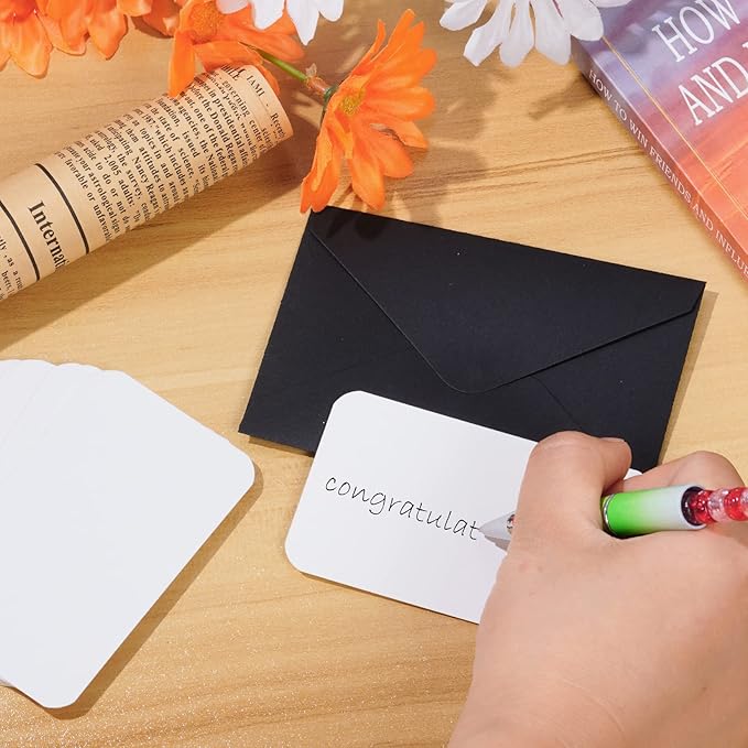 jiebor 100 Sets Small Black Envelopes with Small Blank Gift Business Card Wedding Invitation Pocket Envelopes for Graduations Wedding Shower Holiday 4.37 x 2.91 Inch