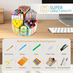 Large Acrylic Pen Holder for Desk, 6 Slots 360-Degree Rotating Pencil Holder Marker Organizer for Kids, Caddy Art Supply Organizer Crayon Organizers for Office School