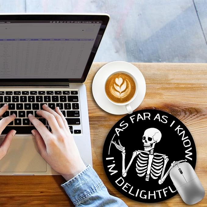 Skeleton Round Mouse Pad, Black Funny Small Mouse Pad with Non-Slip Rubber Base, Desk Mousepad for Wireless Mouse, Gaming Mouse Mat for Computer Laptop Office Women Men, 8.6 x 8.6 Inch