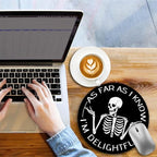 Skeleton Round Mouse Pad, Black Funny Small Mouse Pad with Non-Slip Rubber Base, Desk Mousepad for Wireless Mouse, Gaming Mouse Mat for Computer Laptop Office Women Men, 8.6 x 8.6 Inch