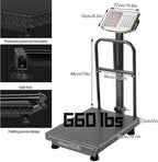 660lb Floor Industrial Platform Scale with Removable Guardrail Digital Scale with Accurate LB/KG High-Definition Displa Foldable for Weighing Luggage Package Shipping Double Sided Display