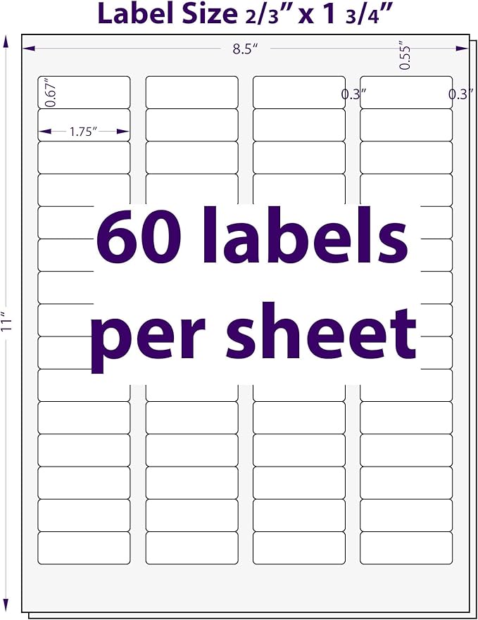 2/3" x 1-3/4", 100 Sheets, 6000 Return Address Labels for Laser & Inkjet Printers, Permanent Adhesive, Letter Size