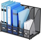 Marbrasse Desk File Organizer with 5 Vertical Compartments Mesh Magazine File Holder for Office, Home, School