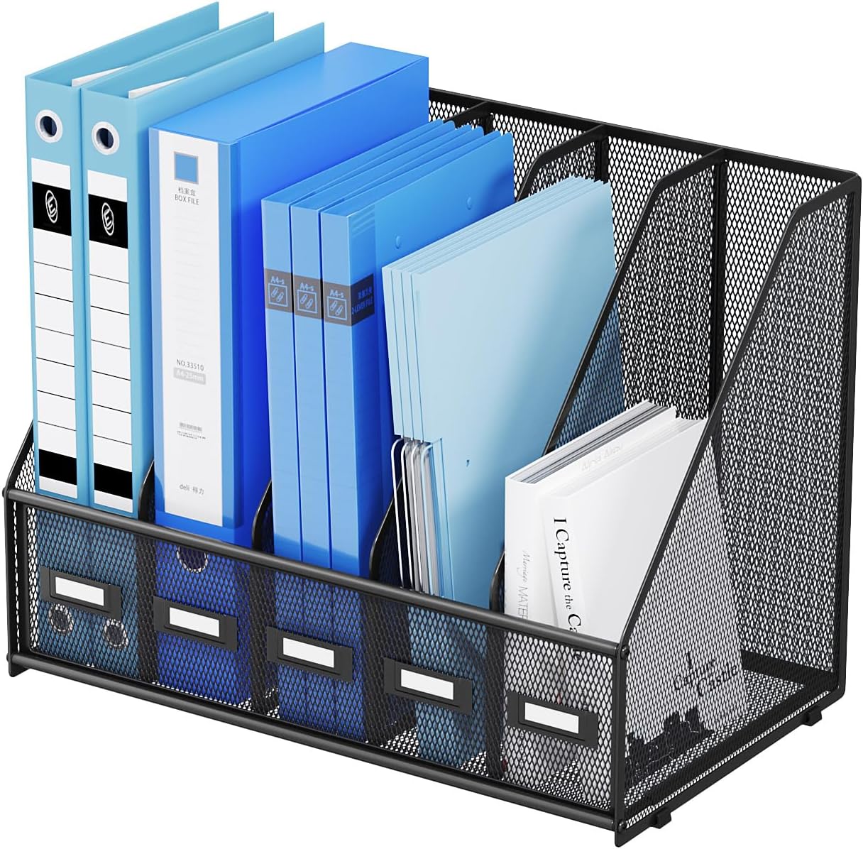 Marbrasse Desk File Organizer with 5 Vertical Compartments Mesh Magazine File Holder for Office, Home, School