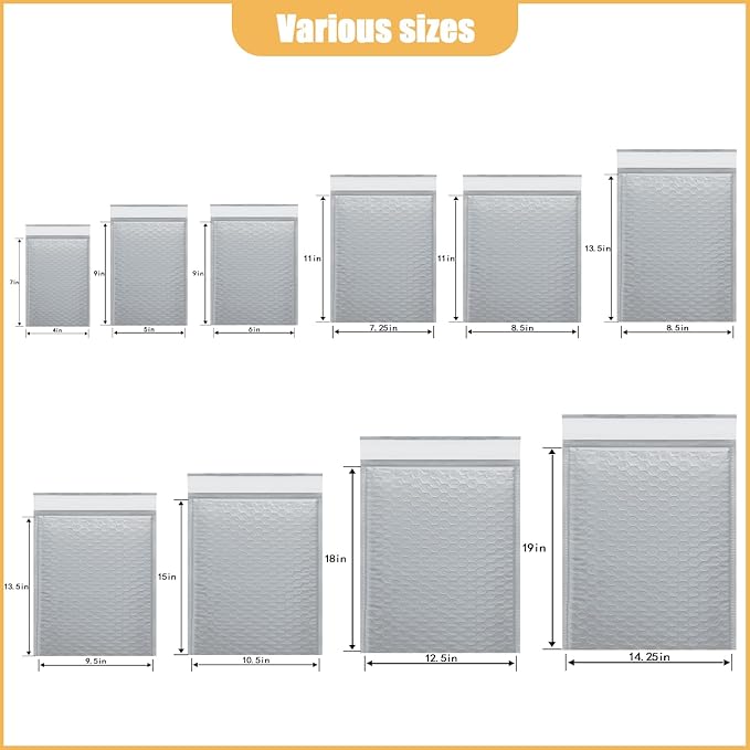 12.5in x 18in Bubble Mailer, Gray Poly Mailer, Padded Envelope, Shipping Envelope, Waterproof, Self-Sealing, For Small Business, Shipping, Mailing, Boutique Packaging(10PCS)