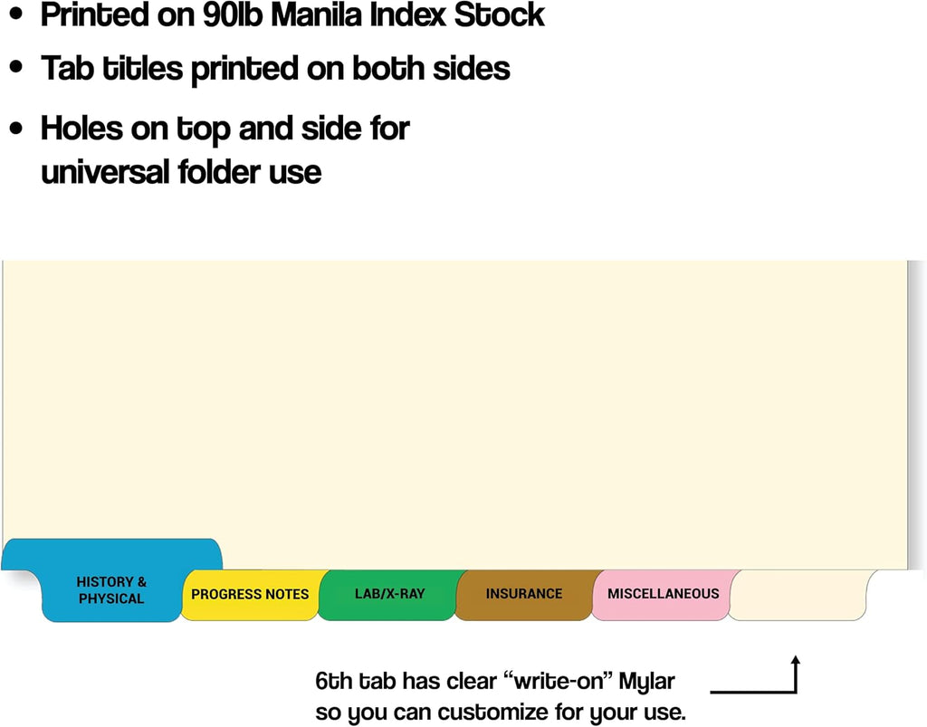 Doctor Stuff - Stock Medical Chart Dividers, 260 Sets of 6 Popular Healthcare Index Tabs, Bottom Tab, 8-1/2" x 11-3/8", File Folder Organizer for Nursing Patient Charts & Medical Records