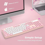 Lovaky Wireless Keyboard, 2.4G Ergonomic Wireless Computer Keyboard, Enlarged Indicator Light, Full Size PC Keyboard with Numeric Keypad for Laptop, Desktop, Surface, Chromebook, Notebook,PinkWhite
