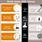 Led Desk Lamp for Home Office,24W Bright Eye-Caring Desk Light with Base,5 Brightness and 5 temperatures Dimmable Workbench Task Light, Adjustable Gooseneck Table Lamp for Monitor(White)
